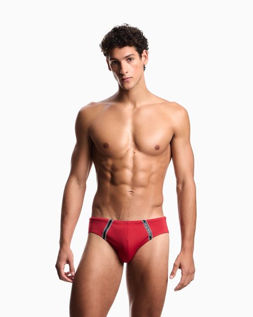 Emporio Armani Red Swim Briefs With Logo Tape for men