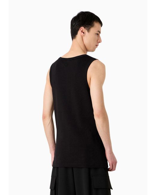 Emporio Armani Black Jersey Tank Top With Embroidered Noir Patch for men