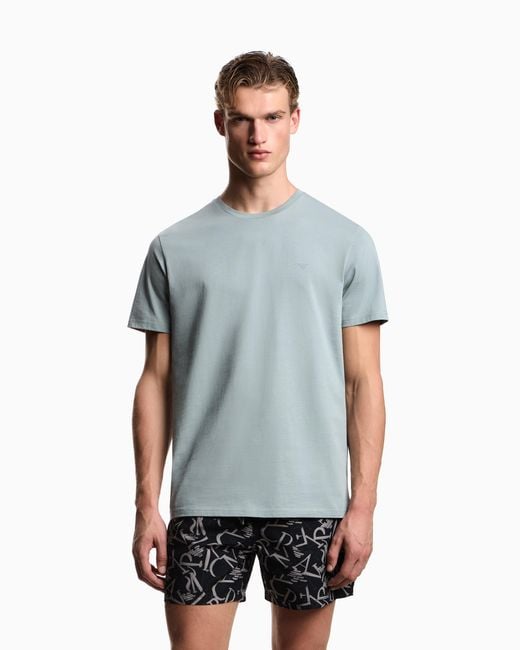 Emporio Armani Blue Out Of Water Print Jersey Beachwear T-Shirt for men