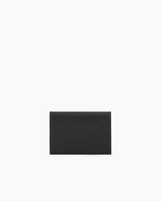 Emporio Armani White Regenerated Saffiano Leather Card Holder With Flap And Eagle Plate for men