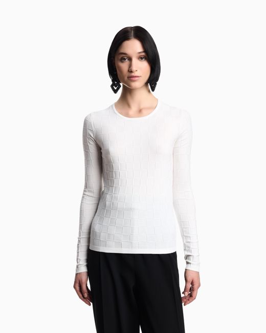Maglione Damier A Maniche Lunghe di Emporio Armani in White