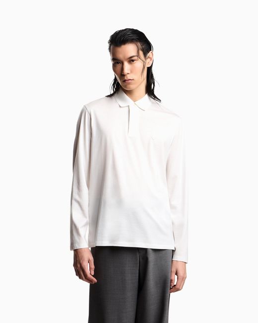 Emporio Armani White Long-Sleeved Polo Shirt for men