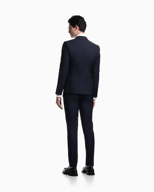 Emporio Armani Blue High Twist Wool Dress With Micro-Designs for men