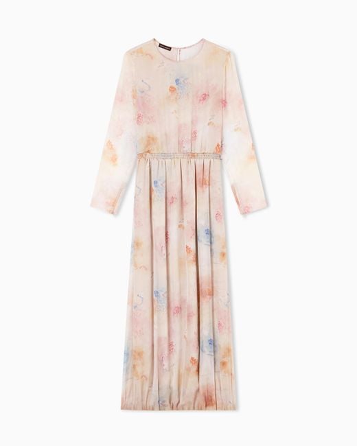 Emporio Armani Pink Silk Chiffon Dress With Blossom Print