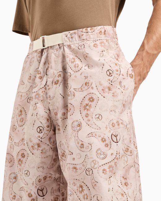 Emporio Armani Pink Asv Satin Bermuda Shorts With All-Over Paisley Print From The Peace Capsule Collection for men