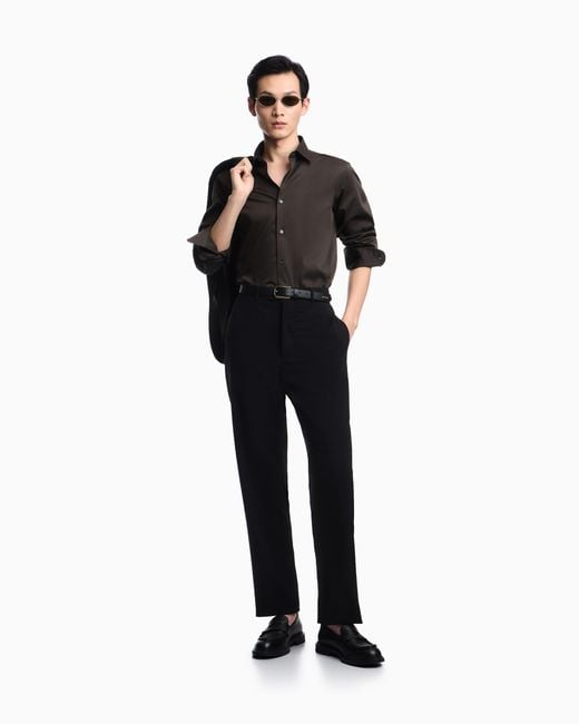 Emporio Armani Gray Stretch Pima Cotton Shirt for men