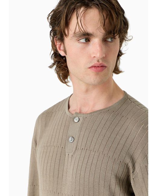 Emporio Armani Natural Henley Jumper With Horizontal Punching for men