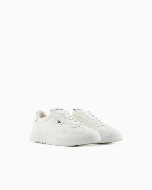Emporio Armani White Nylon Sneakers With Leather Details for men