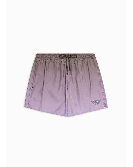 Emporio Armani Purple Printed Iridescent Fabric Swim Shorts for men