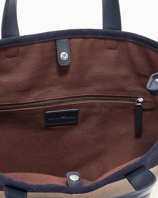 Emporio Armani Blue Canvas Shopper Bag With Leather Details for men
