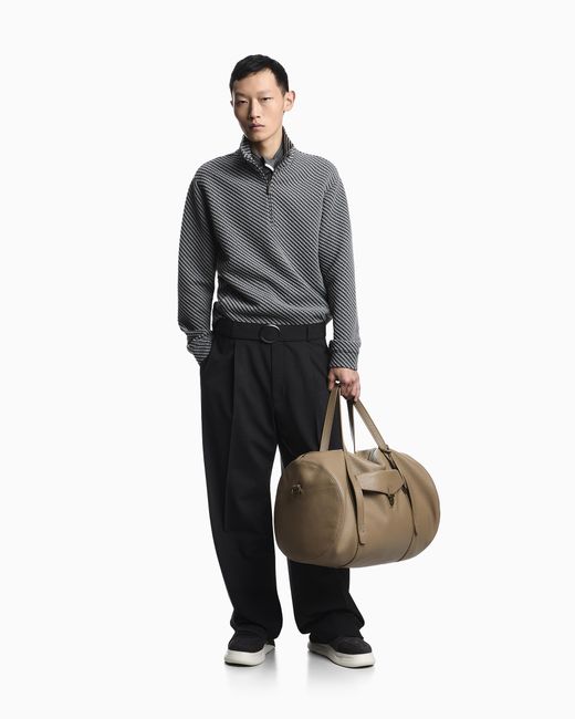 Emporio Armani Gray Icon Jacquard Jersey Partial-Zip Pullover for men
