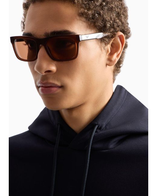Emporio Armani Brown Rectangular Sunglasses for men