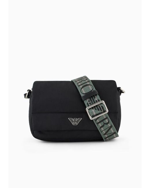 Emporio Armani Black Asv Recycled Nylon Shoulder Bag With Eagle Plaque