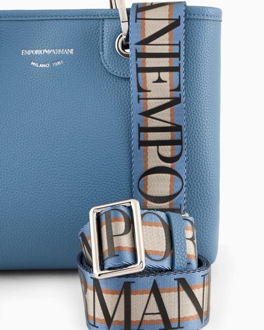 Emporio Armani Blue Small Myea Shopper Bag With Deer Print