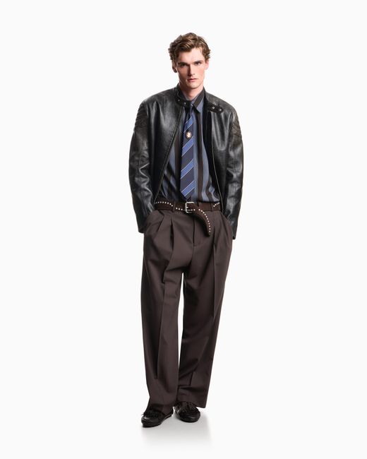 Emporio Armani Gray Shiny Leather Blouson With Quilted Shoulders And A Zip for men