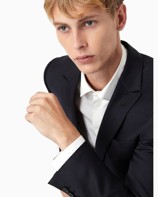 Emporio Armani Blue Single-Breasted, Virgin-Wool Jacket for men