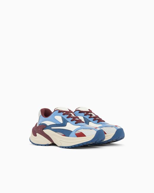 Emporio Armani Blue Suede And Mesh Sneakers for men
