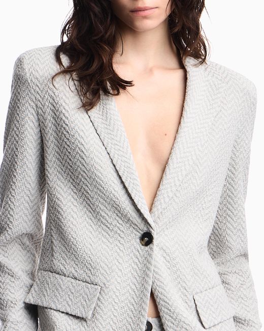 Emporio Armani White Chevron Jacquard Jersey Jacket Signature Capsule