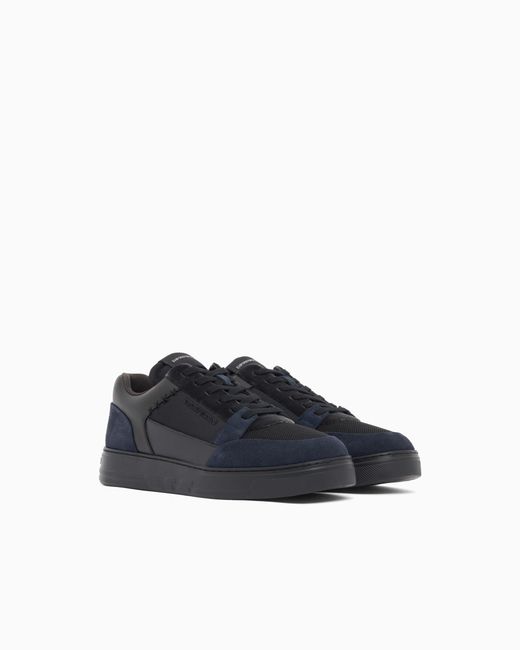 Emporio Armani Blue Sneakers Low-Top With Suede And Mesh Upper And Rubber Sole for men