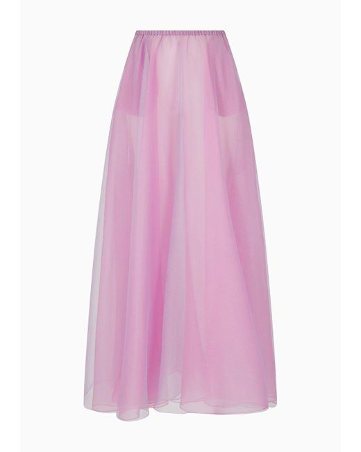 Gonna Lunga A Vita Elastica In Tulle E Organza di Emporio Armani in Pink
