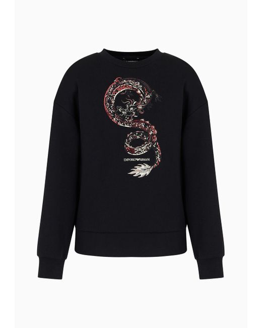 Emporio Armani Black Sweatshirt With Oversized Dragon Embroidery
