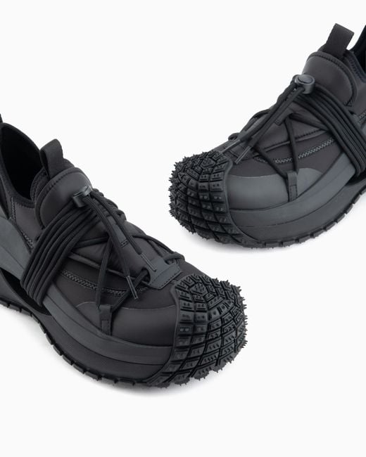Emporio Armani Blue Nylon Sneakers With Scuba Details And Drawstring for men
