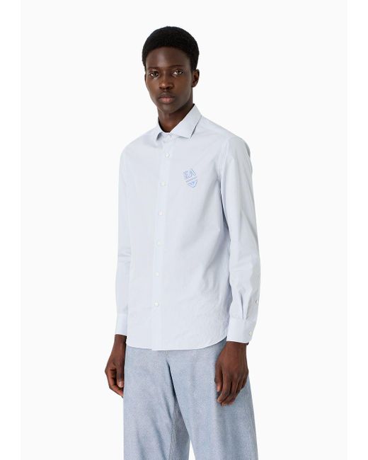 Emporio Armani White Cotton Poplin Shirt With Embossed Ea Embroidery for men