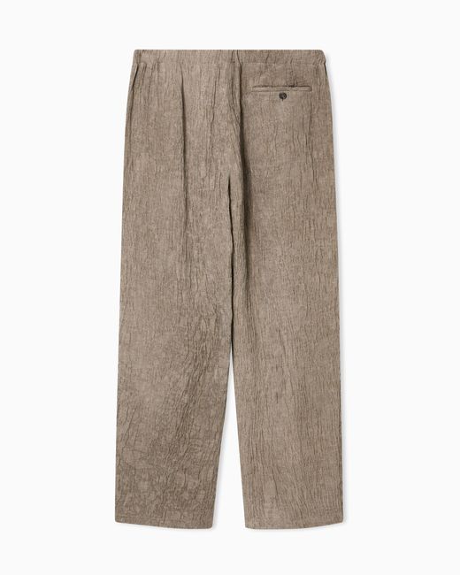 Emporio Armani Gray Cold-Dyed Bark-Look Jacquard Linen Blend Trousers for men