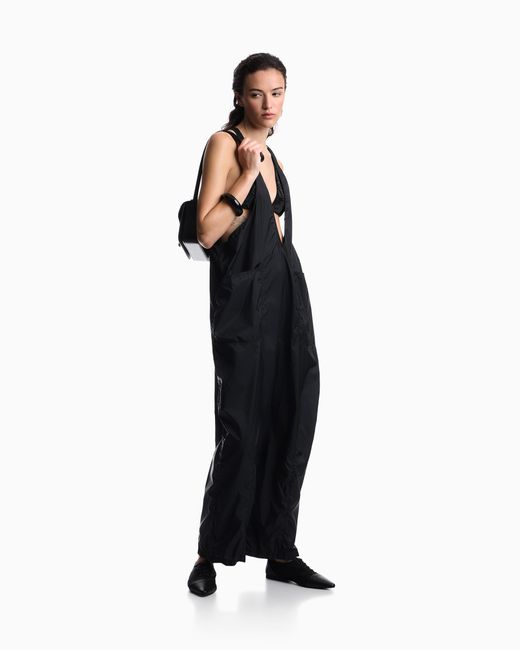 Emporio Armani Blue Nylon V-Neck Jumpsuit