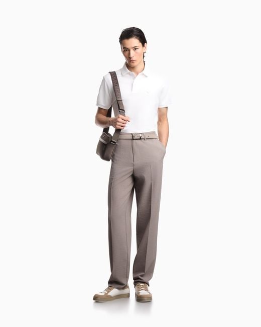 Emporio Armani White Regular Fit Piqué Polo Shirt for men
