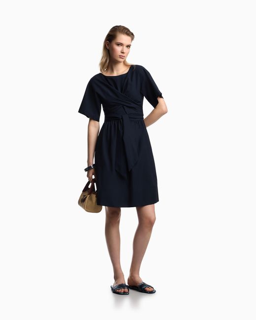 Emporio Armani Blue Poplin Dress With Sash
