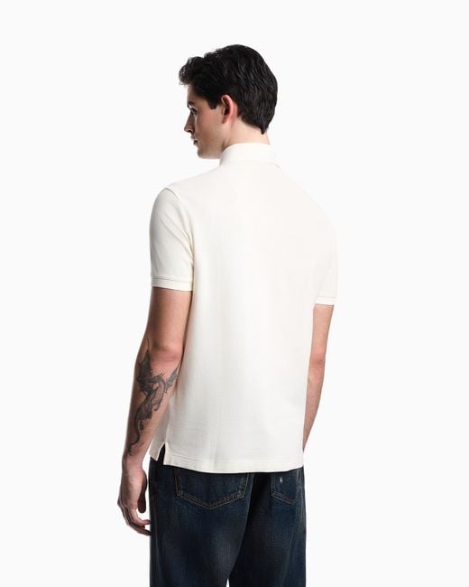 Emporio Armani White Piqué Polo Shirt With French Bulldog Patch for men