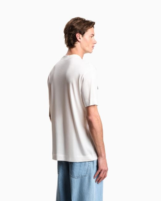 Emporio Armani White Lyocell Blend Jersey T-Shirt With Soft-Touch Embossed Logo for men