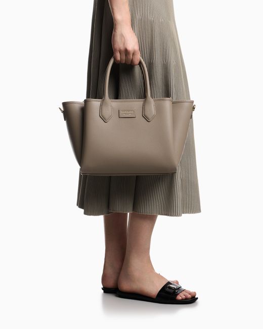 Emporio Armani White Medium Shopper Bag With Palmellato Finish