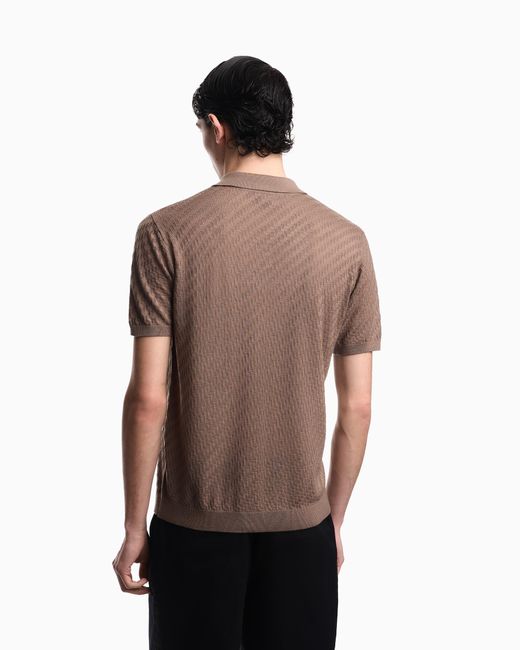 Emporio Armani Brown Lyocell-Blend Polo-Collar Link Stitch And Plain Knit Jumper for men