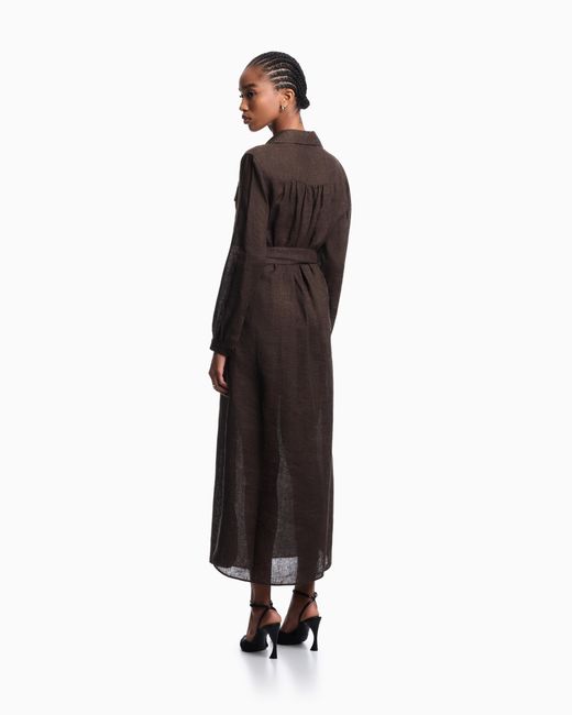 Emporio Armani Black Icon Linen Chambray Dress With Sash