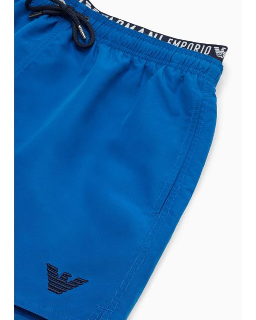 Costume Shorts In Tessuto Riciclato Logoband Asv di Emporio Armani in Blue da Uomo