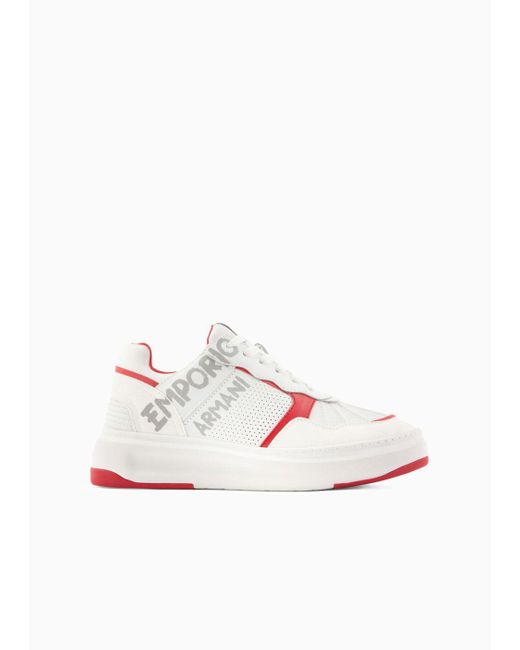 Emporio Armani Pink Leather And Nylon Sneakers With Brushstroke Logo