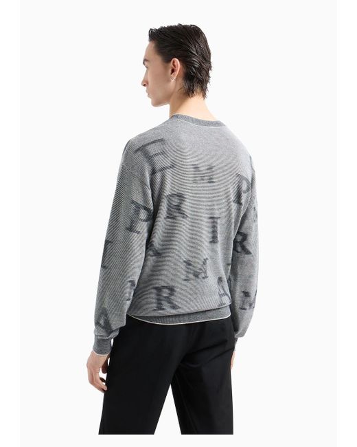 Emporio Armani Gray Two-tone Micro-striped Virgin-wool Jumper With All-over Lettering for men
