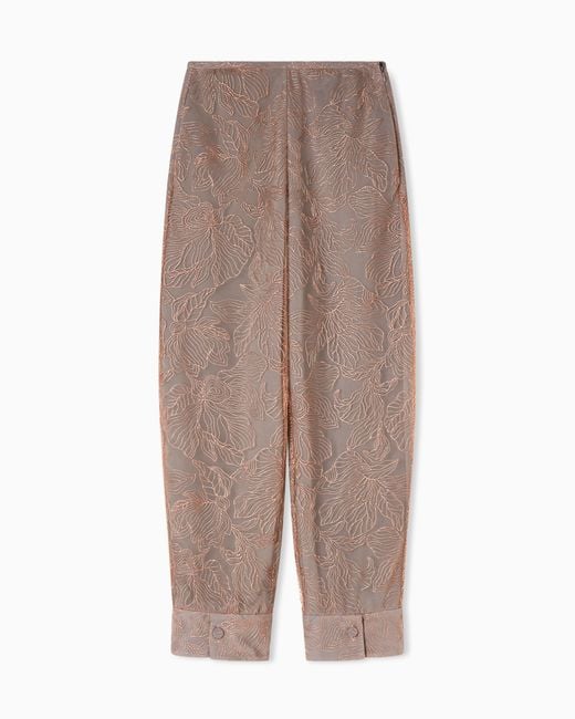 Emporio Armani Brown Tulle Trousers Embroidered With An Embossed Lurex Flowers Pattern