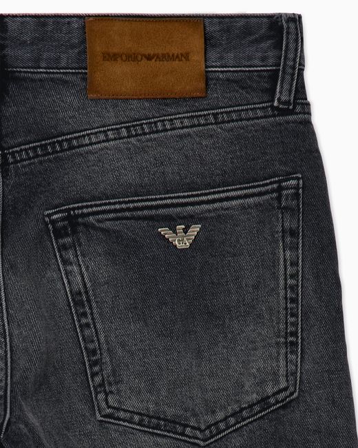 Emporio Armani Blue Regular Fit Five-Pocket Cotton Denim Jeans With Fading for men
