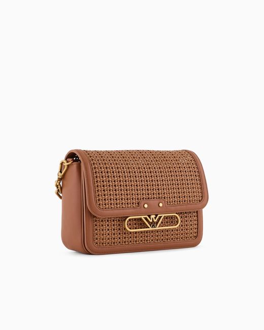 Sac À Bandoulière Tressé Avec Logo Aigle En Métal Emporio Armani en coloris Brown