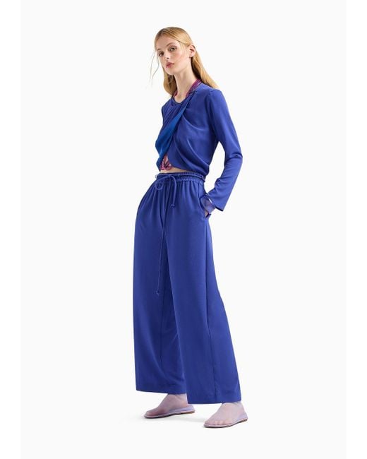 Emporio Armani Blue Elasticated-waist Trousers With Tubular Armure-crêpe Belt