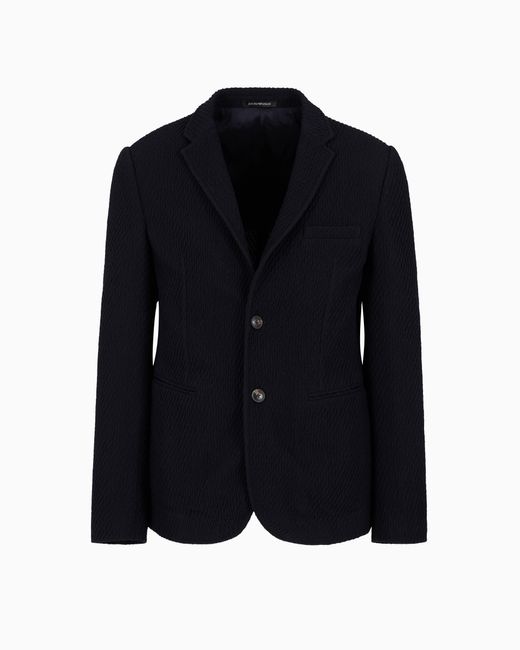 Chaqueta De Abotonadura Sencilla De Punto Elástico De Lana Virgen Con Efecto Tridimensional Emporio Armani de hombre de color Blue