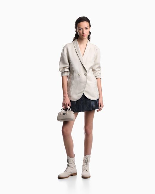 Emporio Armani Blue Metal-Effect Linen-Blend Jacquard Mini Culottes