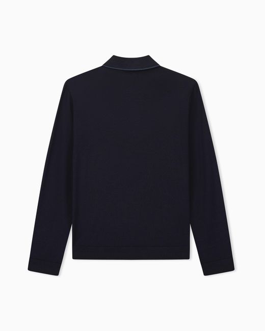 Emporio Armani Blue Travel Essential Smooth Wool Polo Collar Sweater for men