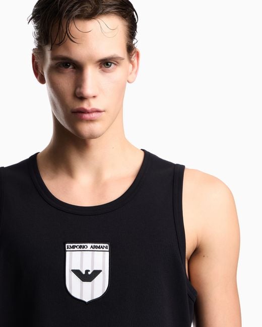 Emporio Armani Black Icon Interlock Jersey Tank Top With Embroidery for men