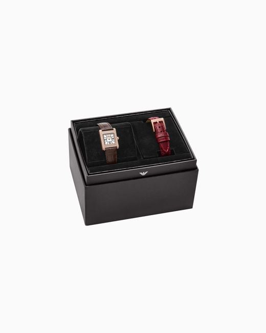 Emporio Armani Red Interchangeable Leather Strap Watch Set