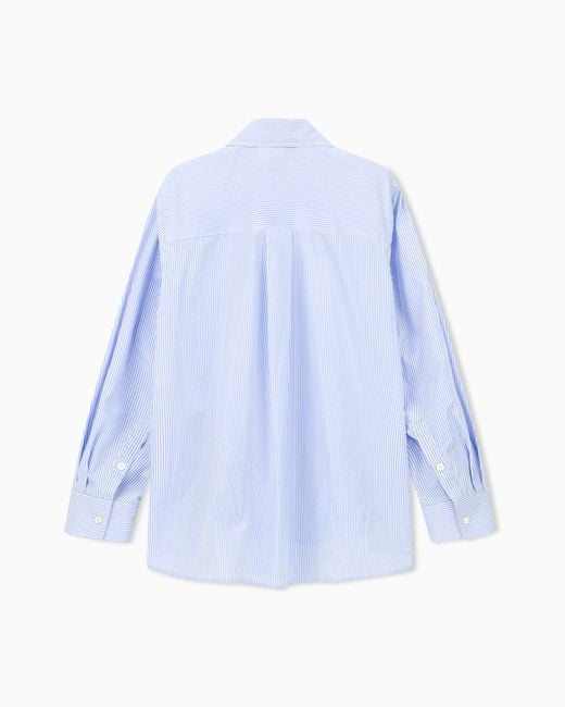 Emporio Armani Blue Striped Cotton Poplin Shirt With A Single Chest Pocket