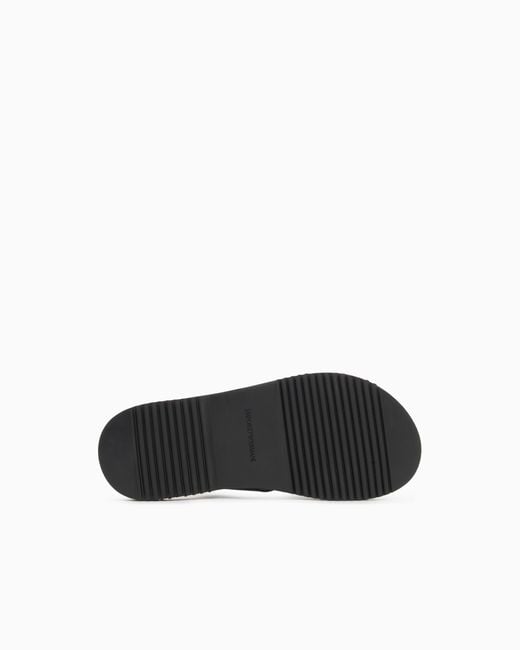 Emporio Armani White Leather Cross-Over Sandals With Logo Tape for men